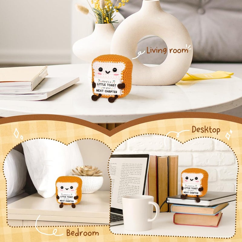 Glydein Funny Retirement Gifts for Women Men - Mini Positive Handmade Crochet Toast with Retirement Card“Next Chapter”, Cute Retired Present Desk Decor Keepsake for Coworker Teacher Boss Mom Dad - Image 5